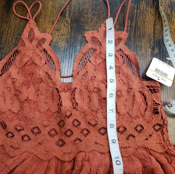 NWT/ Free People/ Adele peplum lace deep v top/ pumpkin - Picture 8 of 10